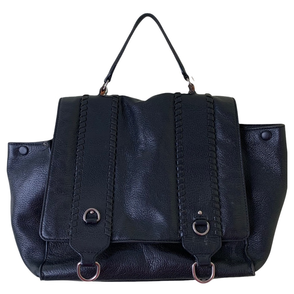 Rebecca Minkoff Black Leather Front Flap Top Handles Purse | Leather Medium Bag